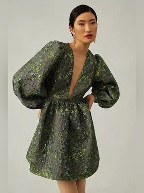NWT Anthropologie Corey Lynn Calter Deep-V Jacquard Mini Dress M